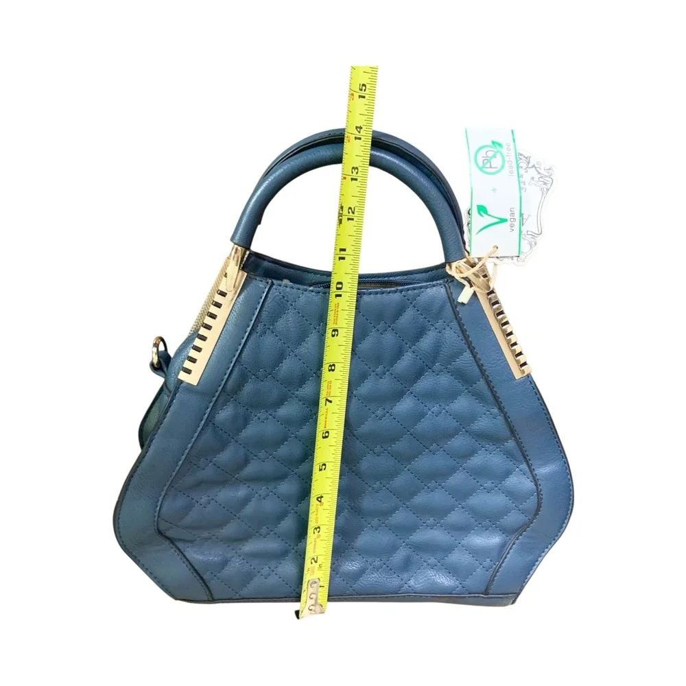 Alyssa Vegan Faux Leather Quilted Satchel Handbag Blue Gold Hardware